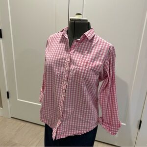 Camixa pink and white check button down shirt size large